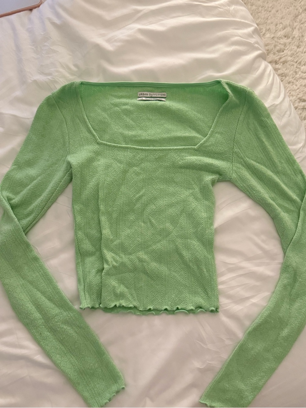Urban Outfitters Light Green Square Neck Long Sleeve Top